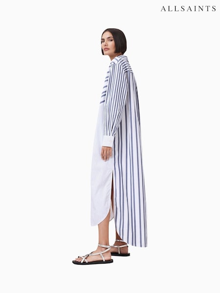 AllSaints Blue Shannon Shirt 100% Organic Cotton Dress (F87709) | kr2 556