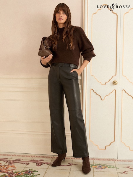 Love & Roses Black Leather Trousers (F87714) | €249