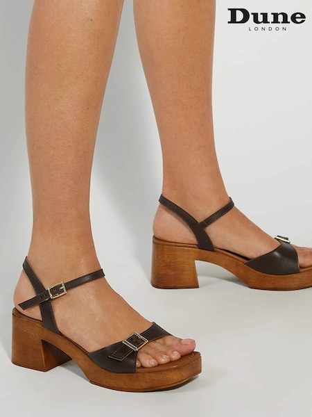 Dune London Brown Jeane Wooden Look Mid Heel Sandals (F87716) | €113