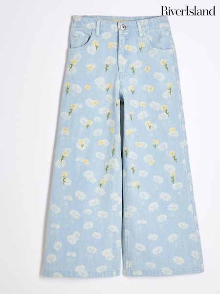 River Island Girls Denim Daisy Ombre Wide 100% Cotton Jeans (F87737) | 216 LEI