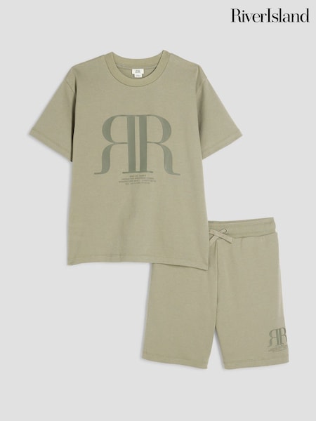 River Island Green Boys RR 100% Cotton T-Shirt and Shorts Set (F87740) | €26