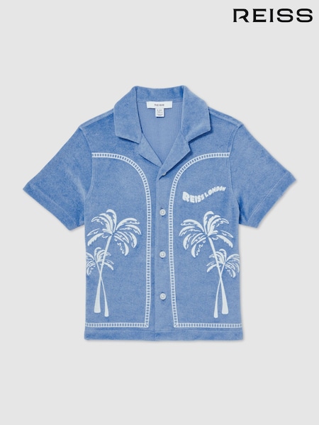Reiss Airforce Blue Barnes Towelling Palm-Embroidered Shirt (F87753) | €70