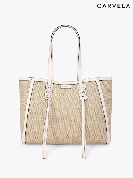 Carvela White Raffia Tassel Winged Tote Bag (F87911) | €138