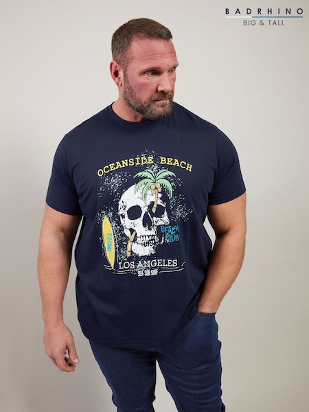 BadRhino Big & Tall Blue Oceanside Beach 100% Cotton T-Shirt (F87943) | €24