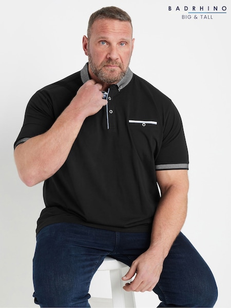 BadRhino Big & Tall Black Chambray Pocket Polo Shirt (F87949) | R$ 285