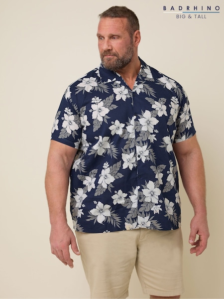 BadRhino Big & Tall Blue Chrome Leaf 100% Cotton Print Shirt (F87952) | €42