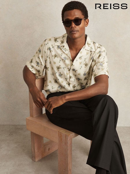 Reiss Off White Fade Abstract-Floral Print Cuban-Collar Shirt (F87993) | AZN 276