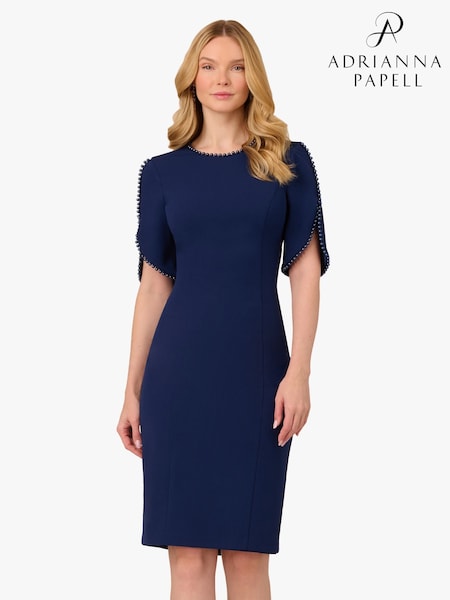 Adrianna Papell Blue Knit Crepe Pearl Midi Dress (F88009) | 8,952 UAH