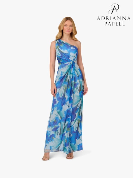 Adrianna Papell Blue Print Chiffon Long Dress (F88014) | €264