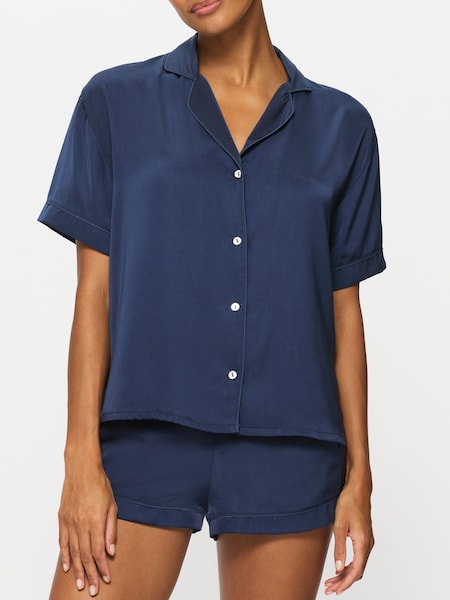 KBX Blue Hattie Satin Revere Shirt and Shorts Set (F88015) | €48