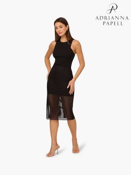 Adrianna by Adrianna Papell Shadow Stripe Midi Black Dress (F88017) | kr2 556