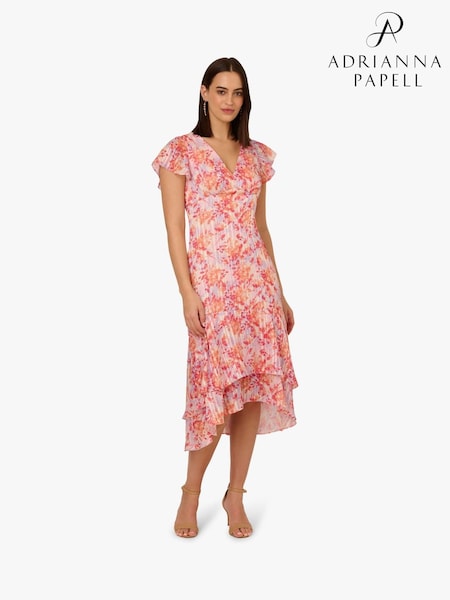 Adrianna Papell Pink Flounce Hem Satin Midi Dress (F88019) | 10,754 UAH