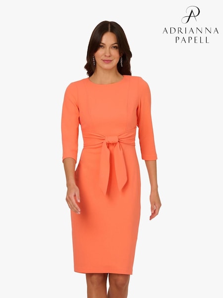 Adrianna Papell Orange Knit Crepe Tie Waist Sheath Dress (F88023) | ₪649