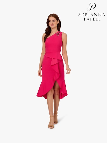 Adrianna Papell Pink Studio One Shoulder Crepe Midi Dress (F88024) | €190