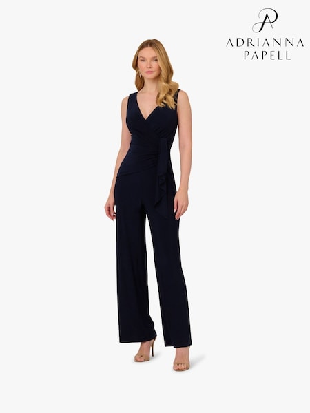 Adrianna Papell Blue Jersey Draped Jumpsuit (F88029) | ‏800‏₪