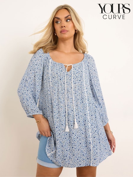 Yours Curve Blue Boho Long Sleeve Blouse (F88112) | €44