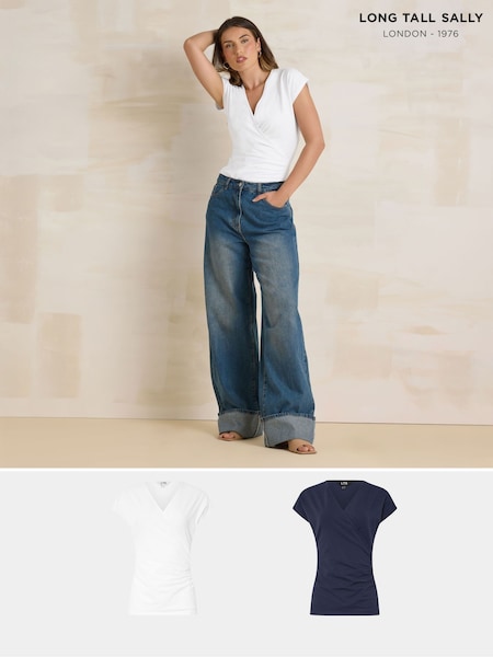 Albastru - Long Tall Sally Wrap T-Shirts 2 Pack (F88121) | 238 LEI
