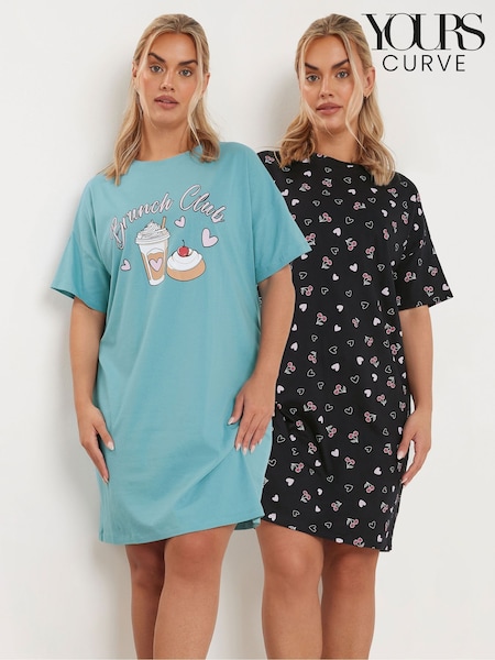 Yours Curve Brunch Club Sleep 100% Cotton T-Shirts 2 Pack (F88125) | 41 €