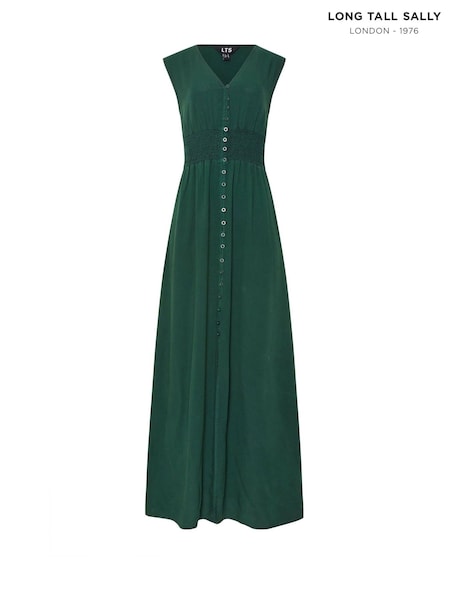 Long Tall Sally Green Acid Wash Shirred Waist Dress (F88129) | ₪196