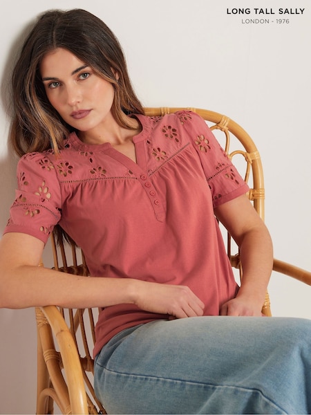 Long Tall Sally Pink Broidery Yoke 100% Cotton T-Shirt (F88138) | ₪131