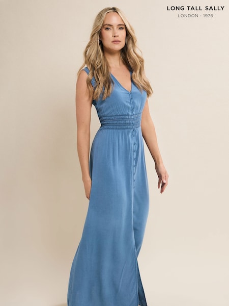 Long Tall Sally Blue Acid Wash Shirred Waist Dress (F88141) | ₪196