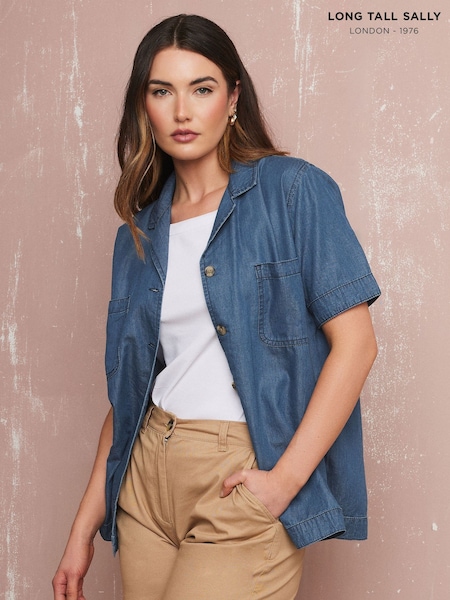 Long Tall Sally Blue Button Collar Chambry Shirt (F88146) | 1,802 UAH