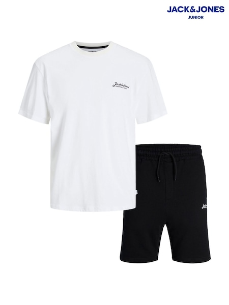JACK & JONES JUNIOR Short Sleeve White 100% Cotton T-Shirt and Shorts Set (F88176) | ₪101