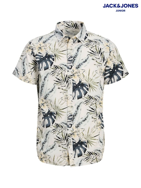 JACK & JONES Junior Cream Tropical Print Short Sleeve Shirt (F88186) | ₪111