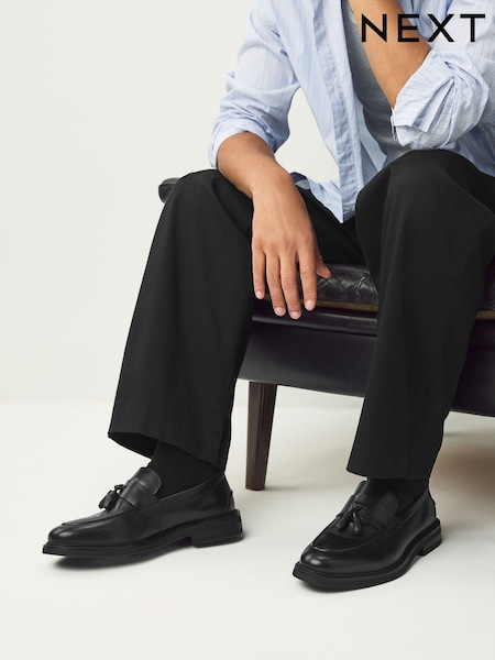 Black Leather Tassel Loafers (F88192) | €59