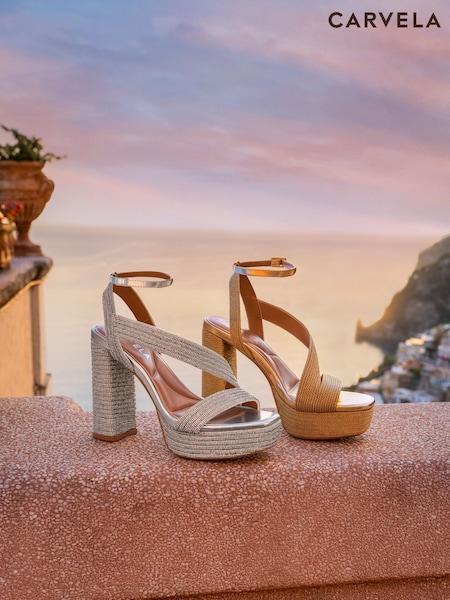 Natural - Sandale Carvela Gala aurii cu platformă (F88282) | 1,184 LEI