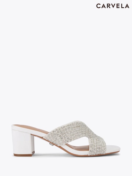 Carvela Paparazzi Pearl Block Low White Sandals (F88313) | ‏699‏₪