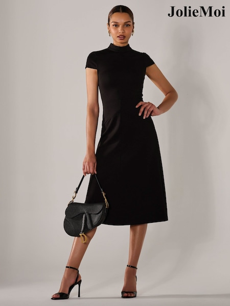 Jolie Moi Black Ponte Cap Sleeve Midi Dress (F88395) | ₪352