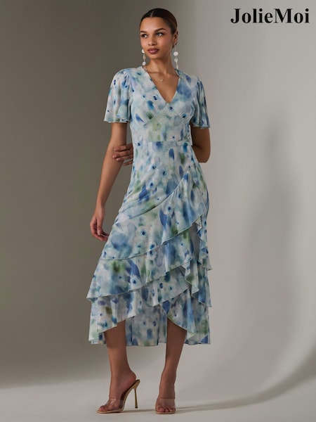Jolie Moi Mesh Print Frill Hem Midaxi Dress (F88397) | €105