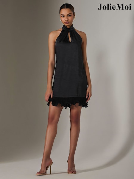 Jolie Moi Black Satin Halterneck Mini Dress (F88398) | €90