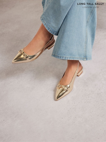 Long Tall Sally Gold Metal Trim Sling Back Shoes (F88421) | 233 QAR