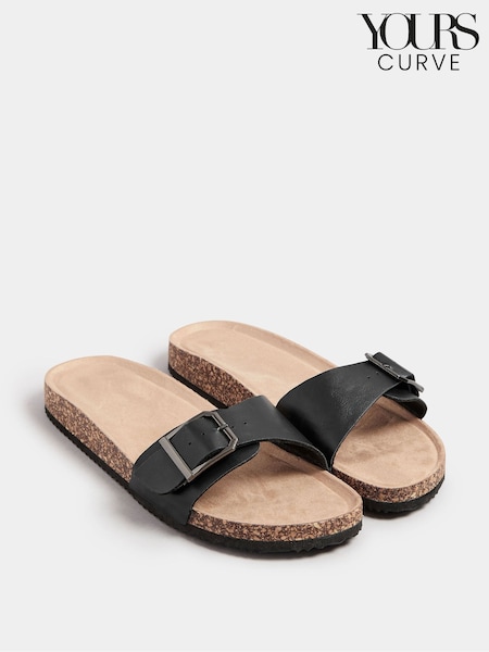 Yours Curve Black Extra-Wide Fit Single Buckle Sandals (F88428) | €34