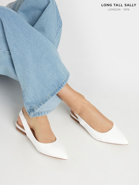 Long Tall Sally White Flat Patent Slingback Point Shoes (F88434) | R$ 355