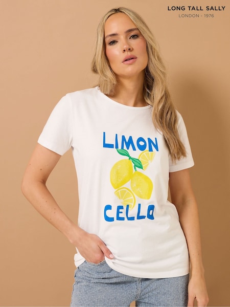 Long Tall Sally White Limoncello Placment Print 100% Cotton T-Shirt (F88460) | 1,142 UAH