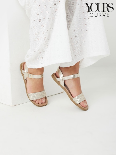 Yours Curve Gold Extra Wide Fit Two Part Woven Sandals (F88468) | ₪146