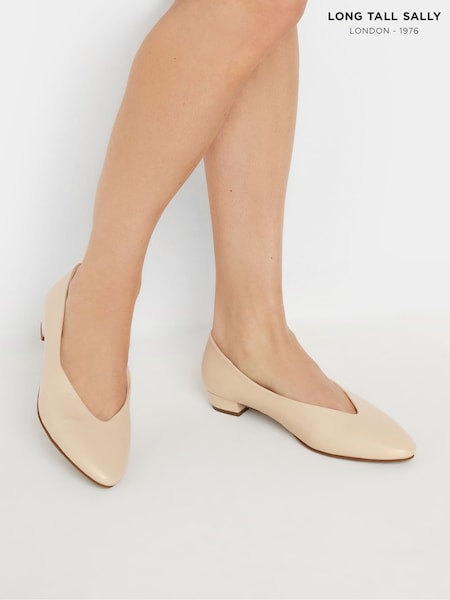 Long Tall Sally Cream Low Block Almond Court Shoes (F88489) | ₪236