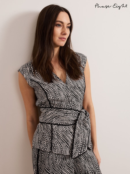 Phase Eight Black Mariana Print Top (F88495) | ₪448