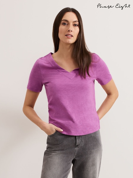 Phase Eight Purple Elspeth V-Neck 100% Cotton Top (F88498) | ₪146