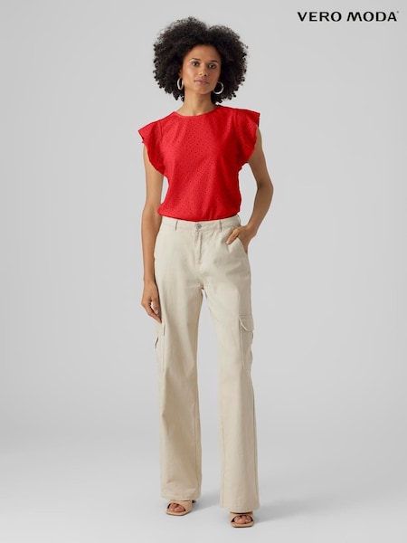 VERO MODA Red Broderie Short Sleeve T-Shirt (F88516) | €27
