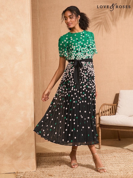 Love & Roses Pleated Petal Sleeve Midi Dress (F88544) | 588 LEI