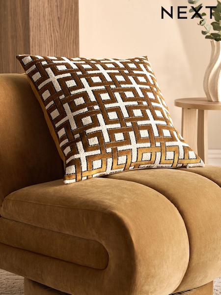 Gold/Natural Velvet Geometric Cushion (F88572) | €34