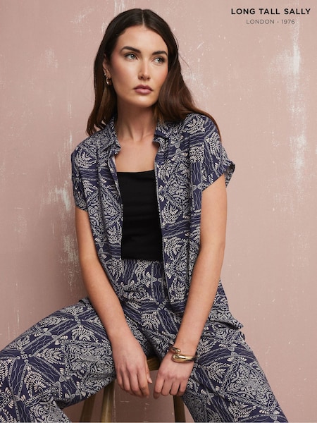 Long Tall Sally Blue Tile Button Shirt (F88589) | EGP1,848