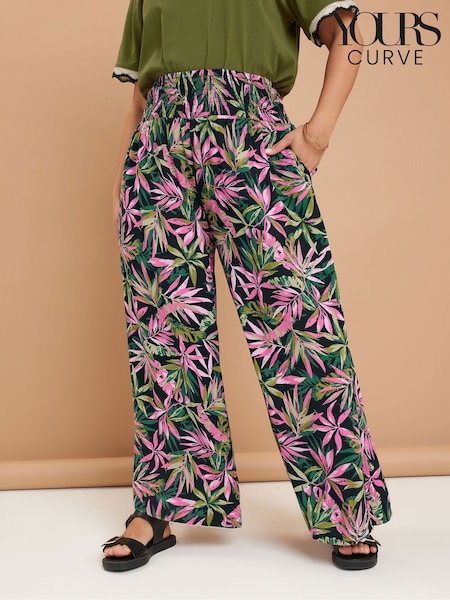 Yours Curve Black Shirred Waist Wide Leg Trousers (F88618) | €41