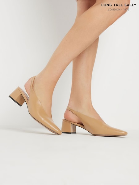 Long Tall Sally Natural Slingback Mid Block Shoes (F88648) | 247 QAR