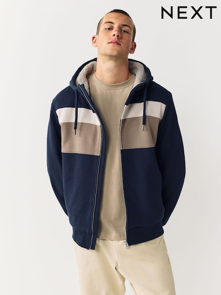 Navy Blue/Ecru Borg Fleece Lined Full Zip Hoodie (F88654) | €59