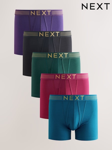 Pink/ Blue/ Green Gold Waistband 5 Pack A-Front Boxers (F88661) | R$ 280